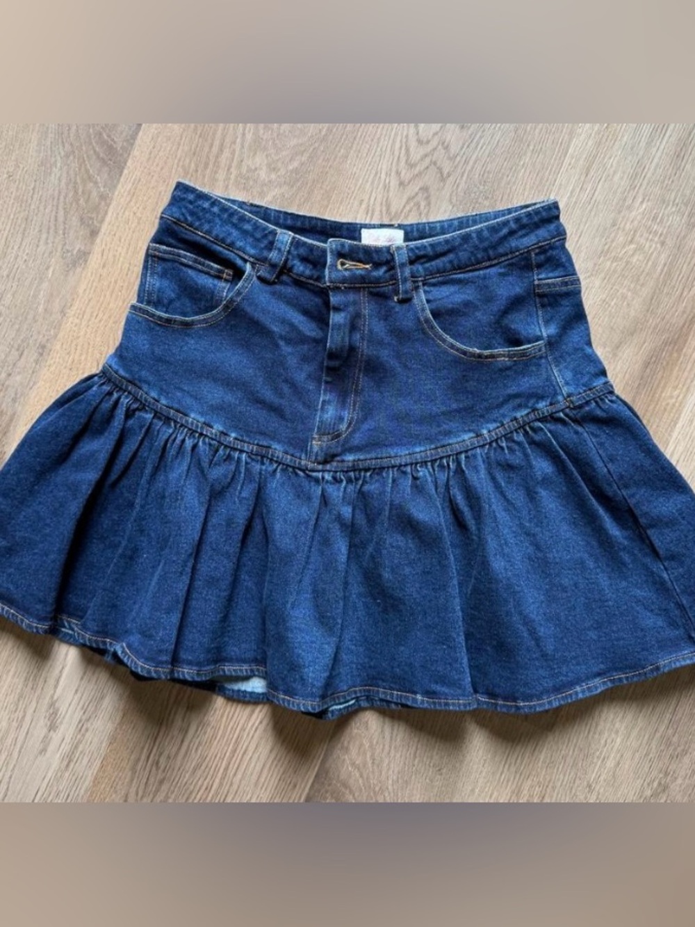 Pink Lily Dark Blue Denim Ruffled Skirt